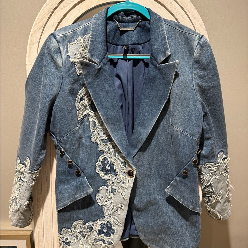 White House Black Market Blue Denim Blazer size 16